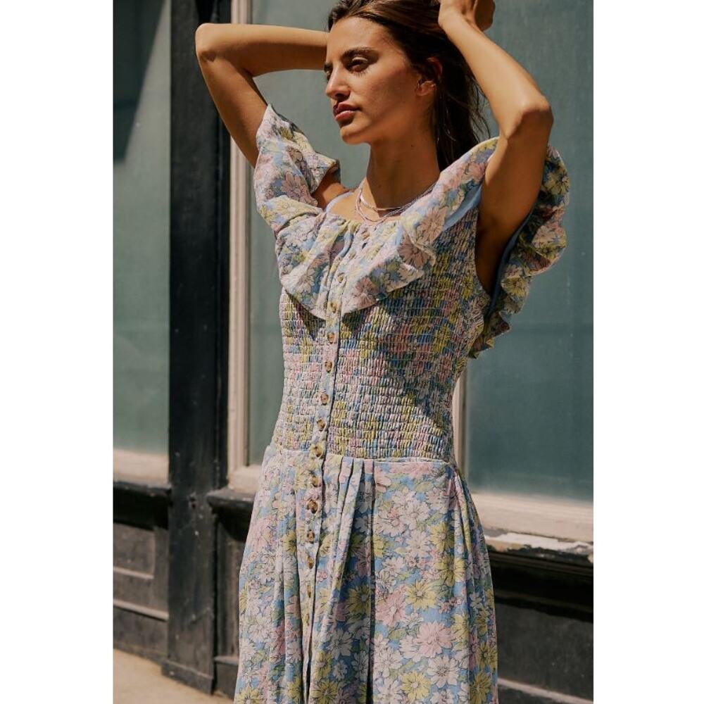 Free People Women's Lewis Maxi Dress Pastel Combo Multicolor Size L NWT